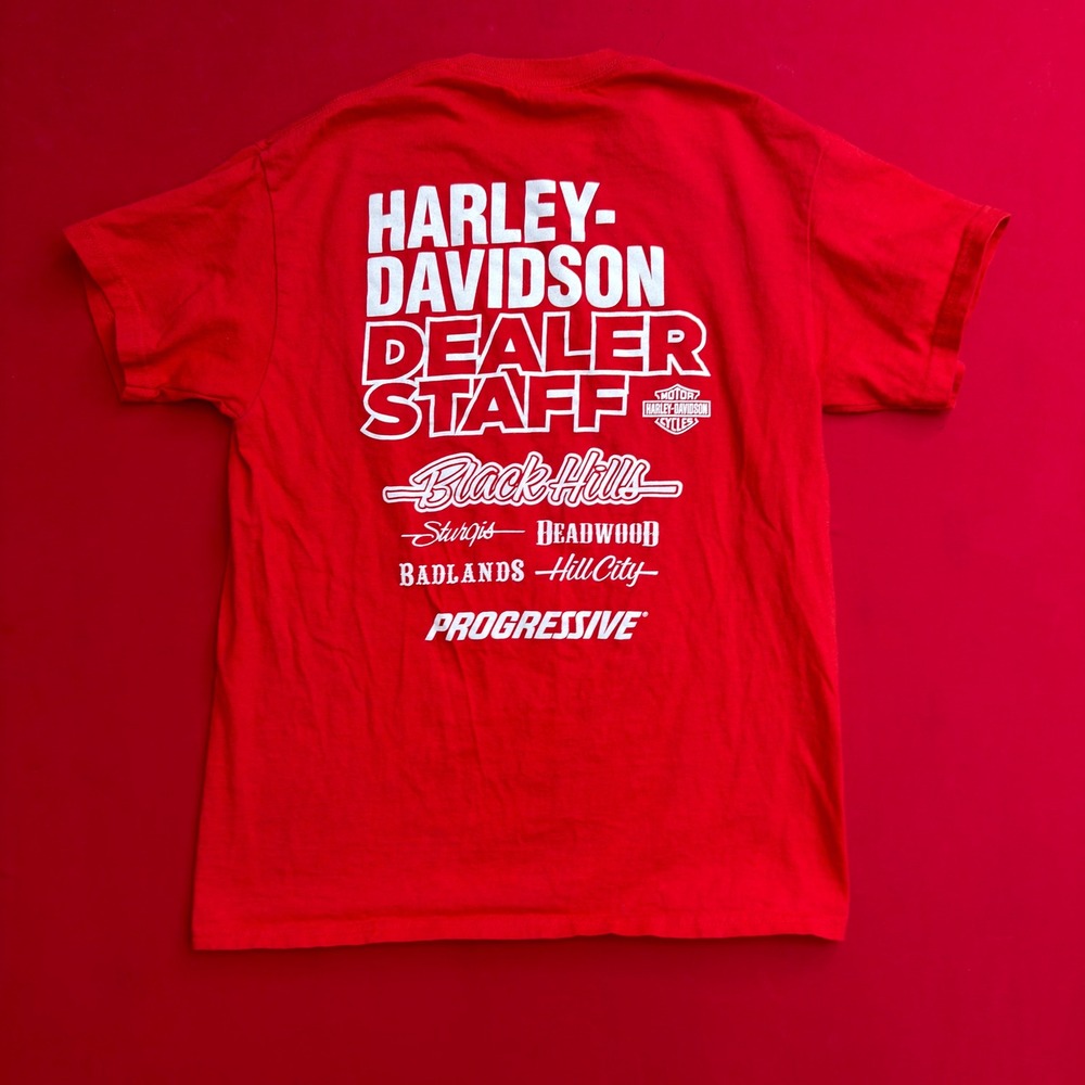 Harley Davidson Dealer Staff T-Shirt Red Mens Small Black Hills Sturgis Promo